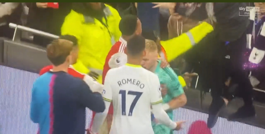 WATCH: Arsenal goalkeeper Ramsdale kicked by Spurs fan as tempers