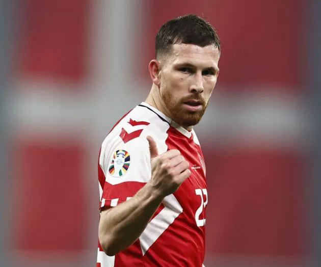 Tottenham midfielder Pierre-Emile Hojbjerg in action for Denmark