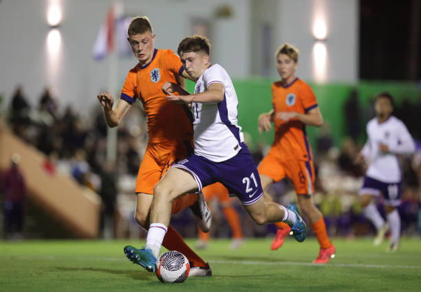 Mikey Moore in action for England U19s.