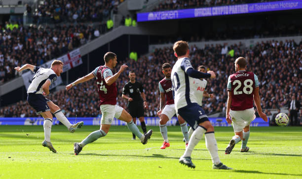 Dejan Kulusevski scoring Tottenham's equaliser vs West Ham