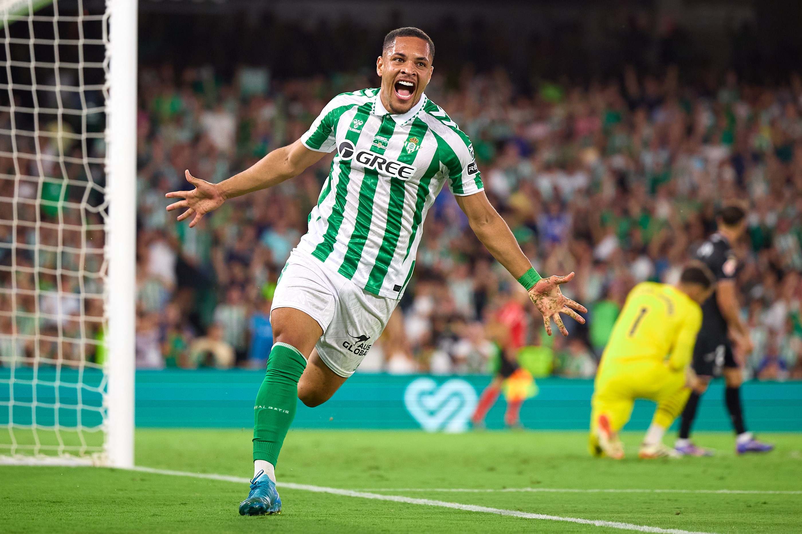 Vitor Roque celebrates a goal for Real Betis