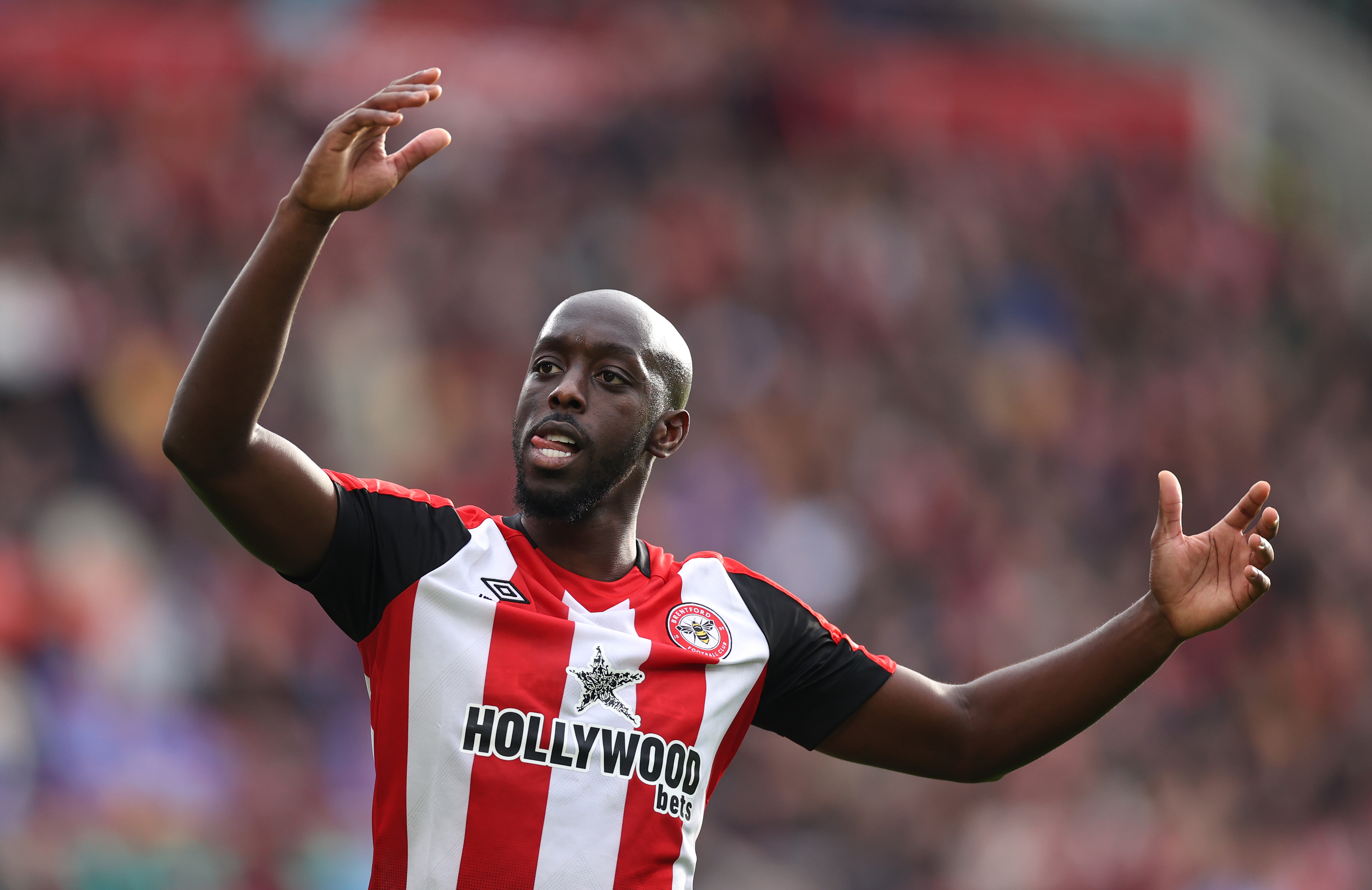 Yoane Wissa of Brentford gestures during a game