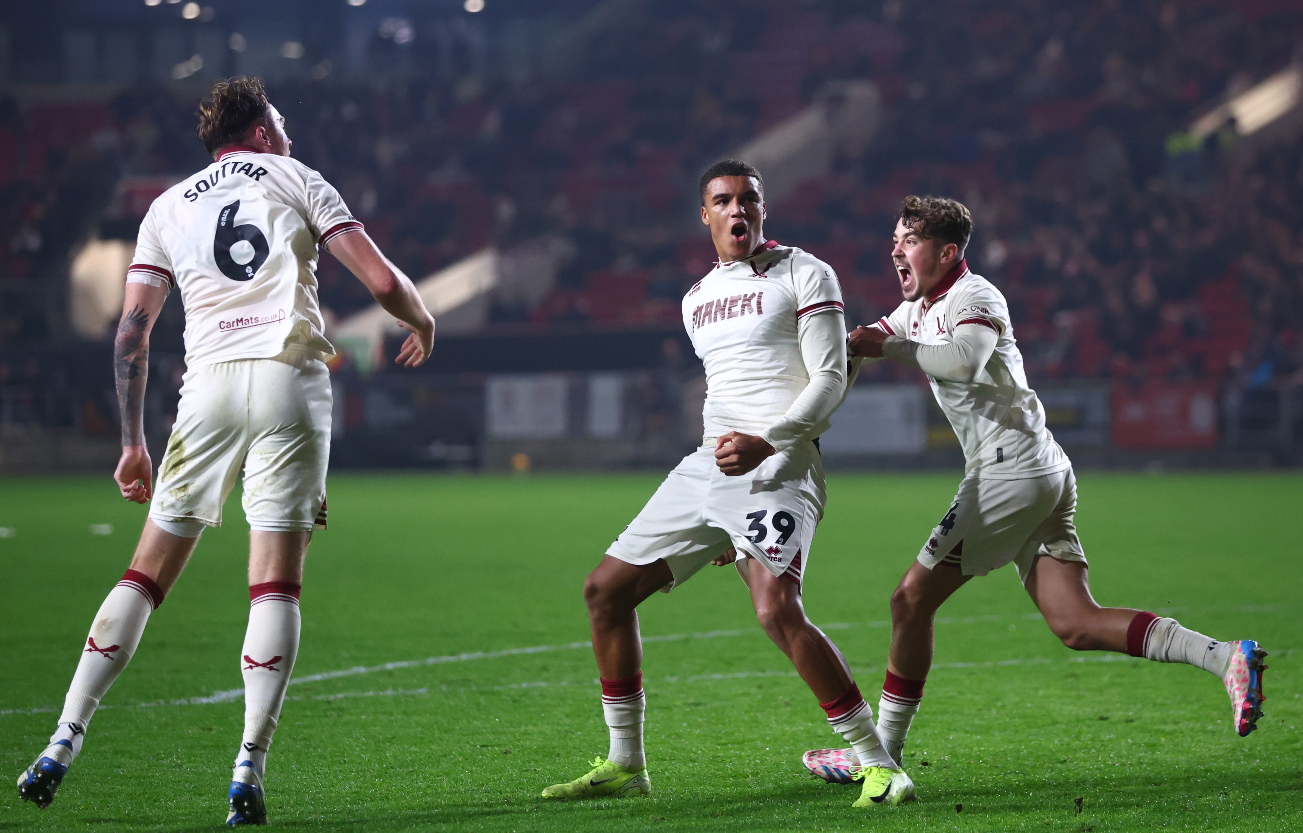 Ryan One celebrates a goal for Sheffield United