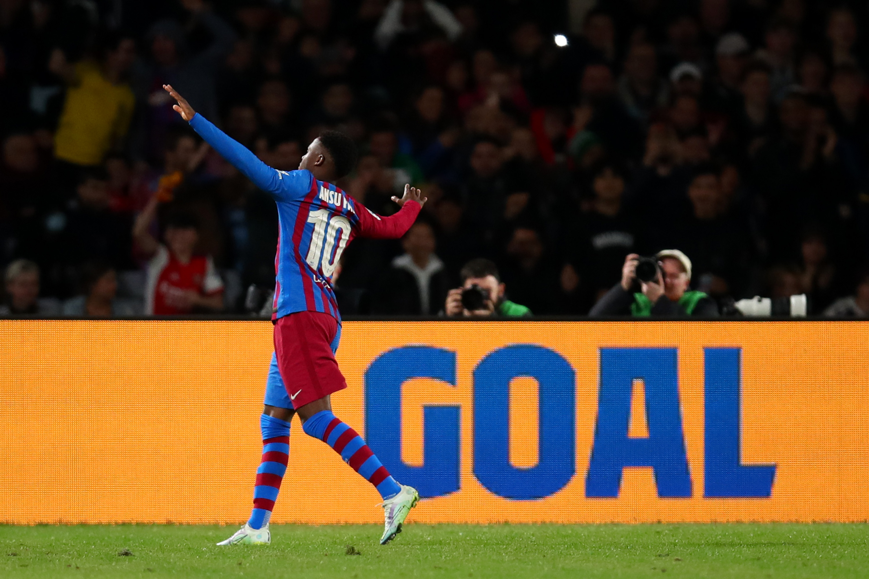Ansu Fati celebrates a goal