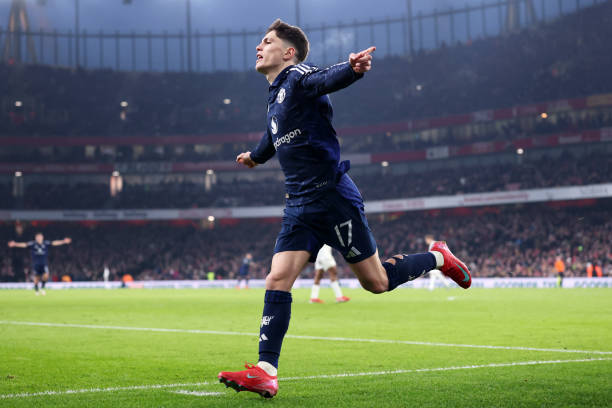 Man United striker Alejandro Garnacho celebrating goal