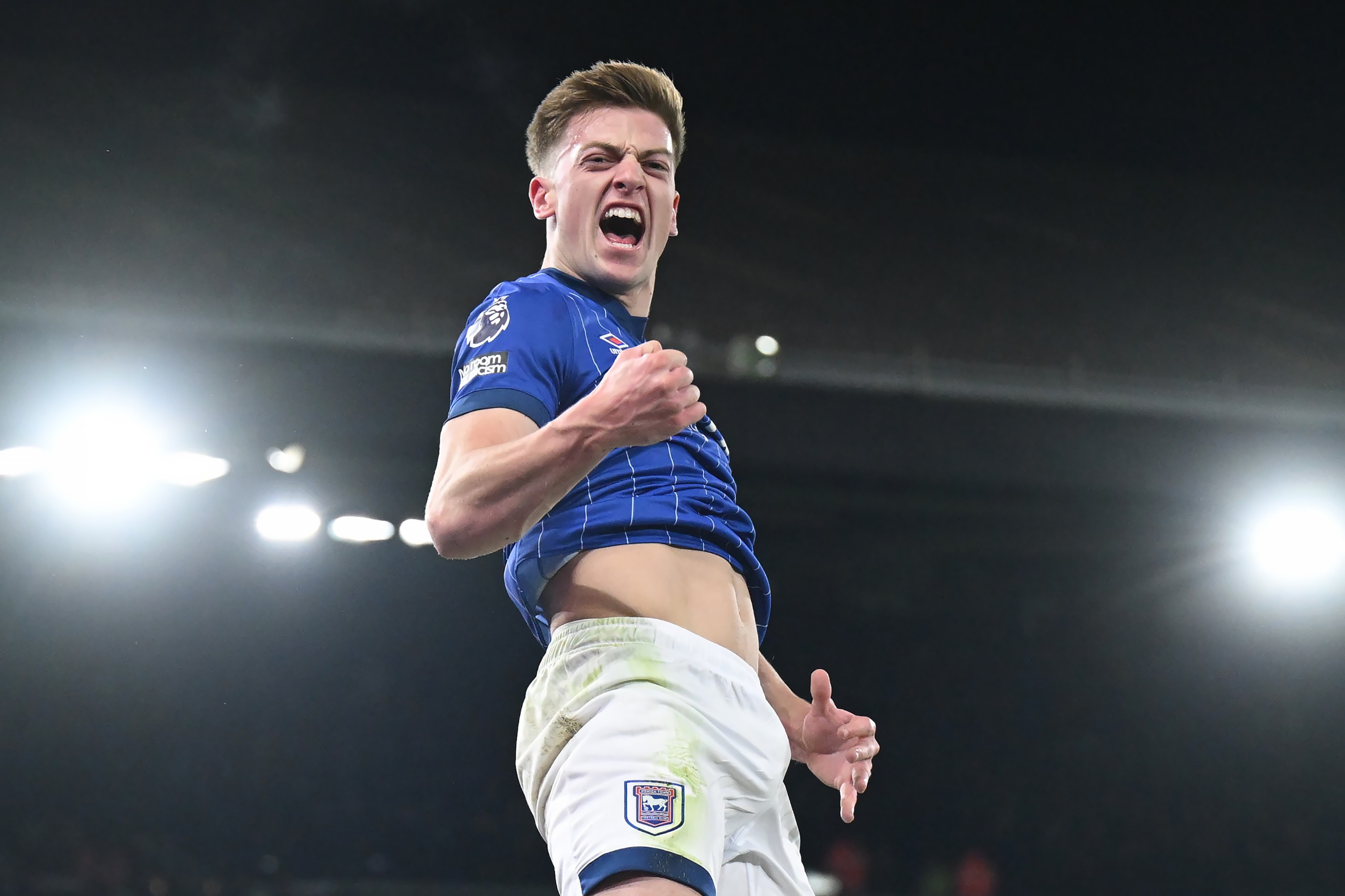Liam Delap of Ipswich Town celebrates scoring
