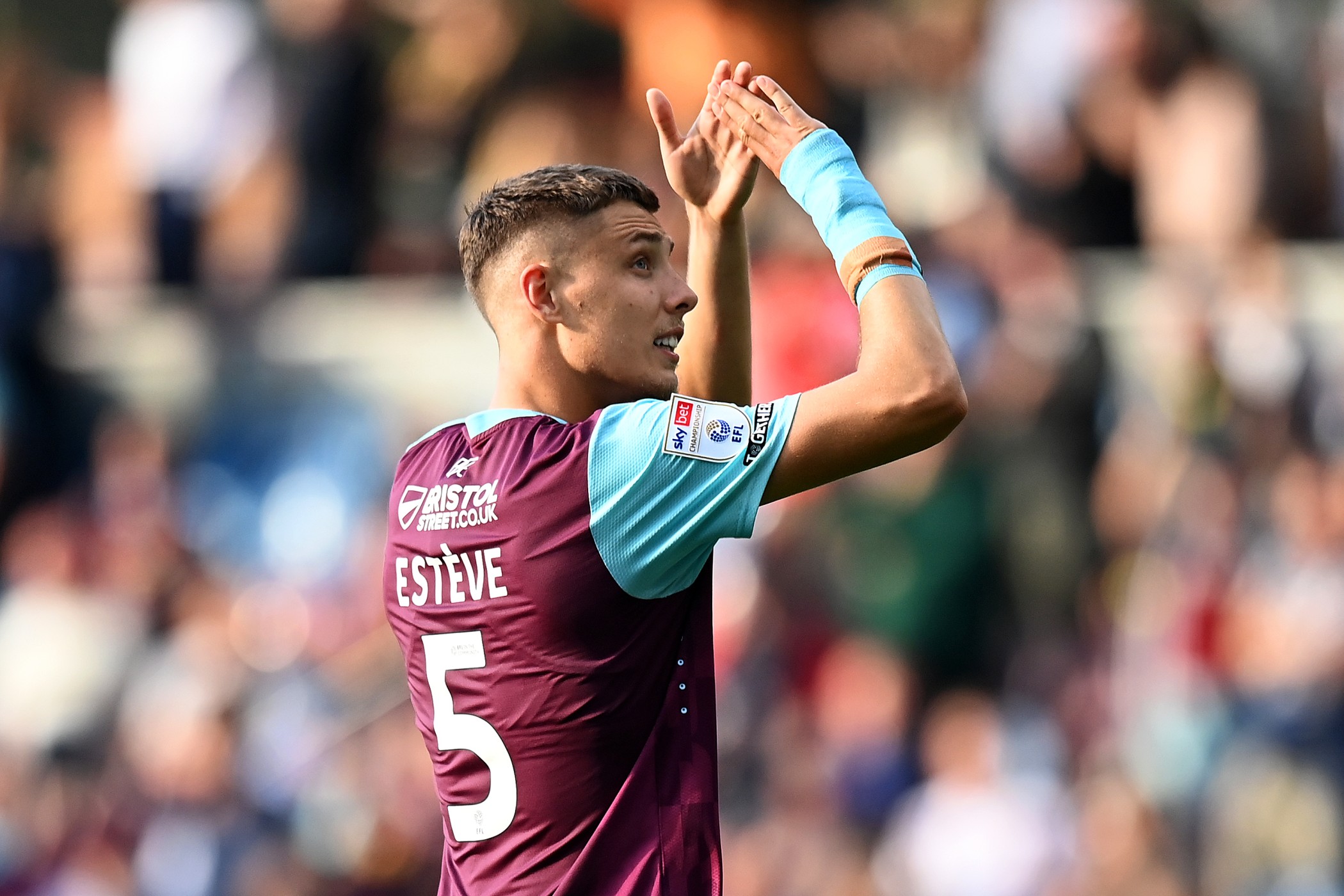 Maxime Esteve of Burnley acknowledges the fans