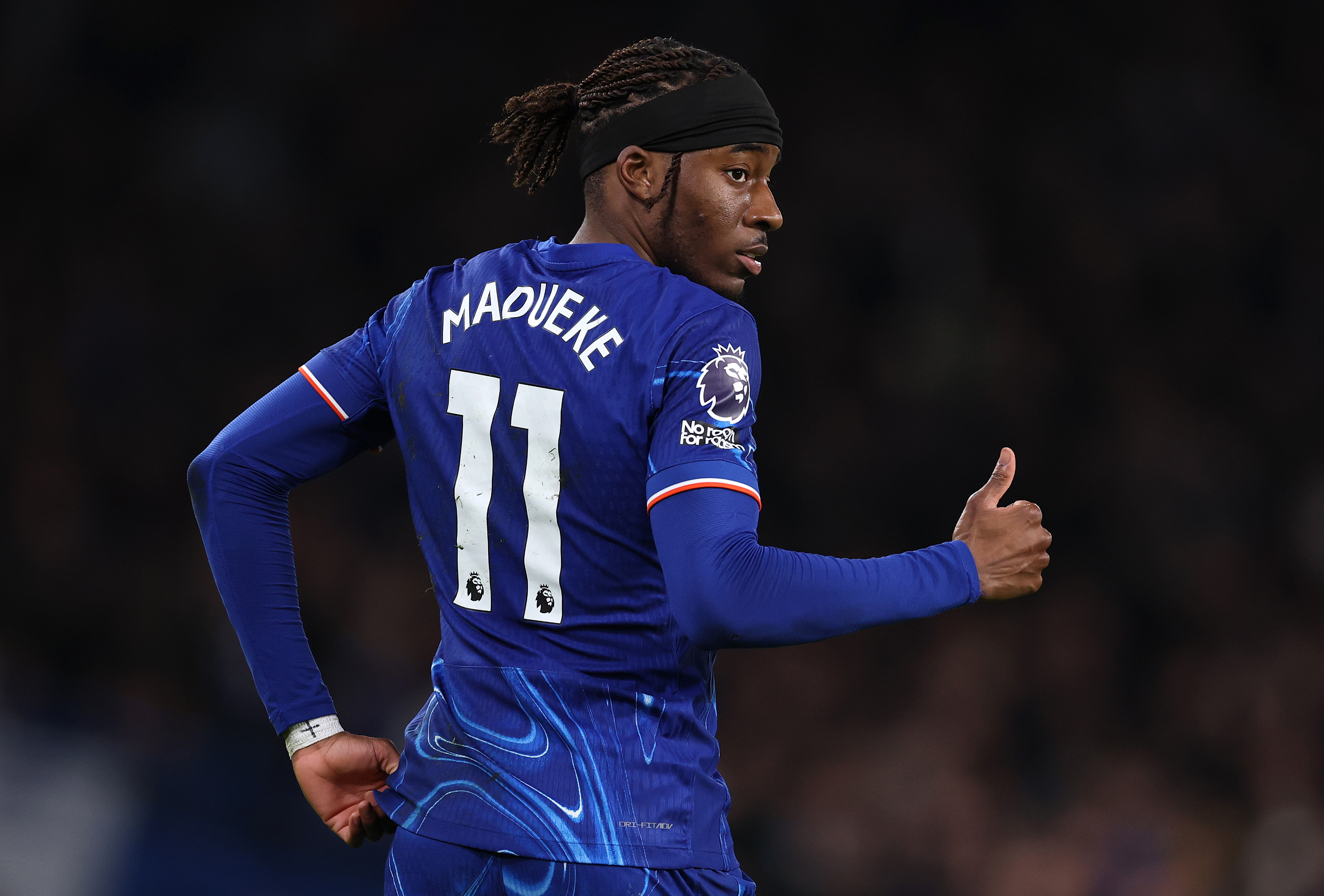 Noni Madueke of Chelsea reacts during the Premier League match against West Ham United