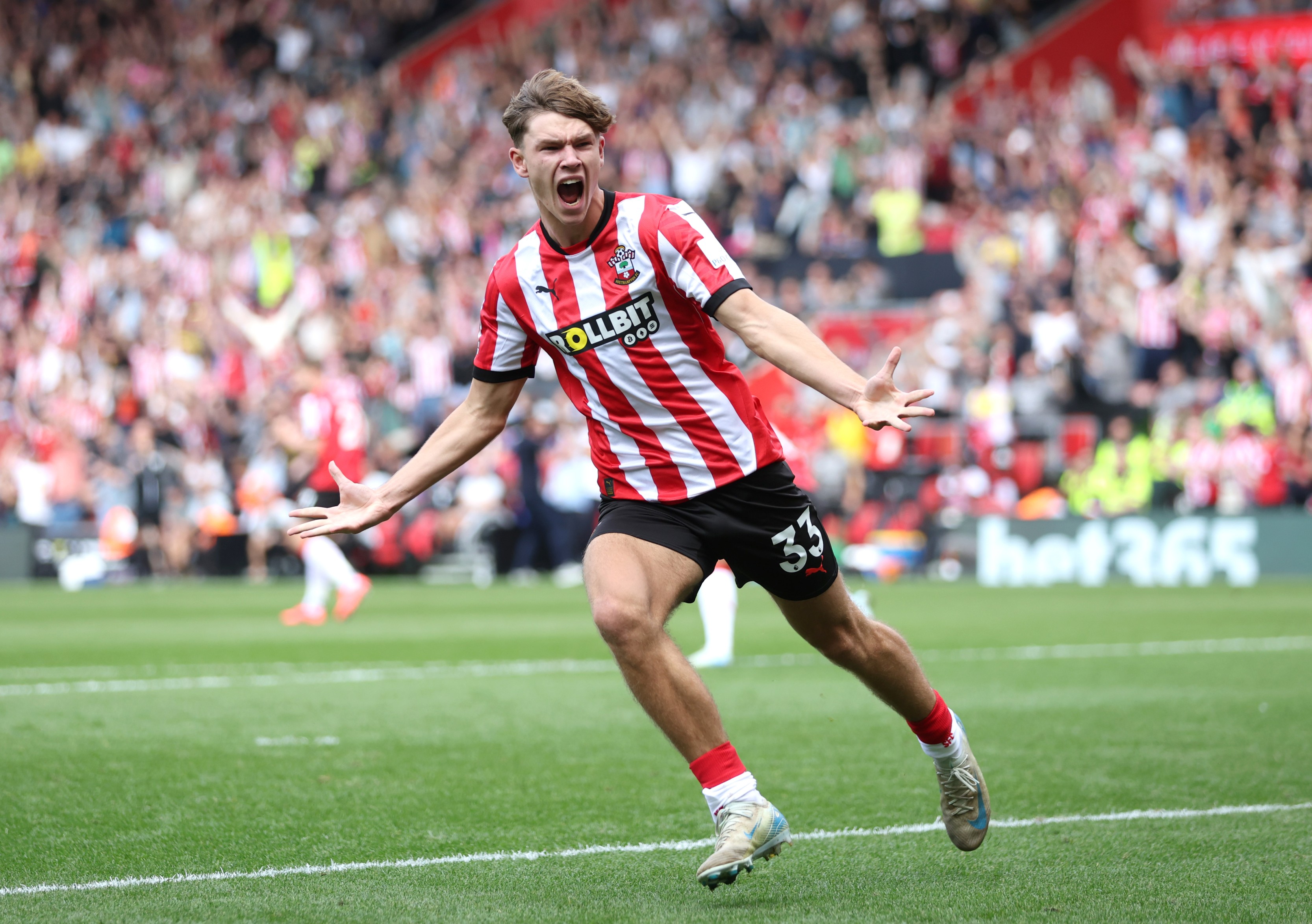 Tyler Dibling celebrates a goal for Southampton