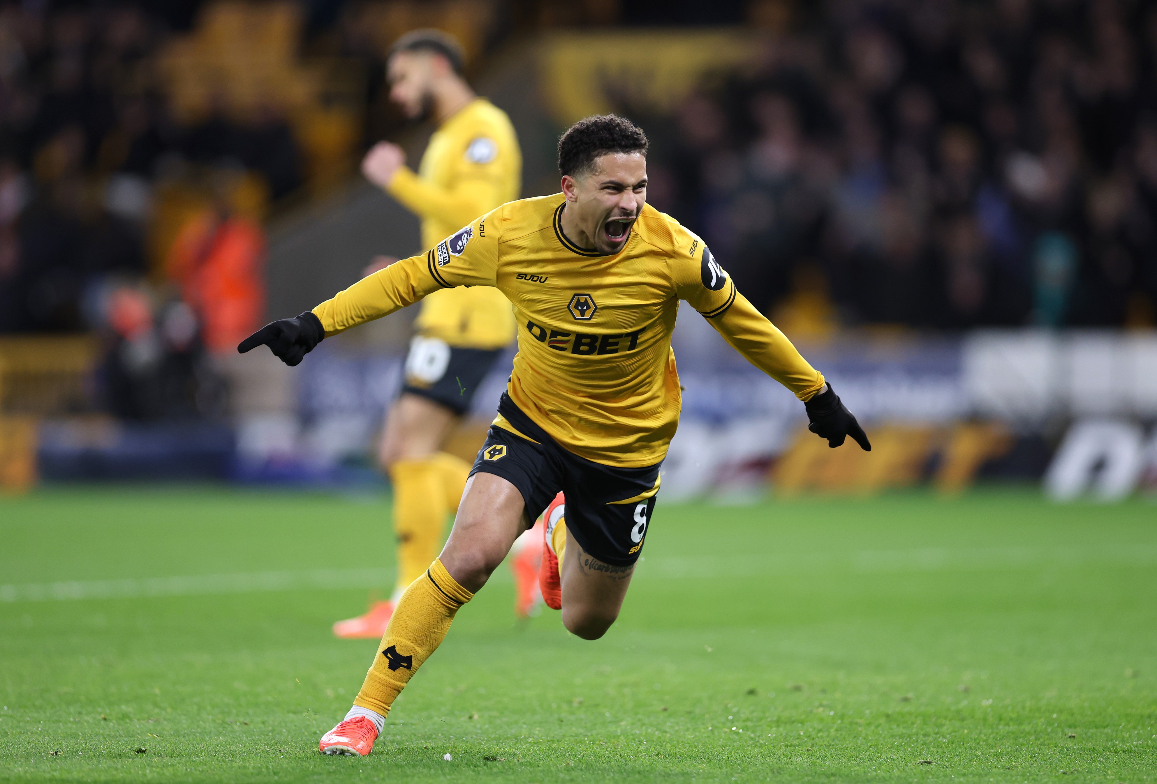 Joao Gomes of Wolverhampton Wanderers celebrates scoring a goal