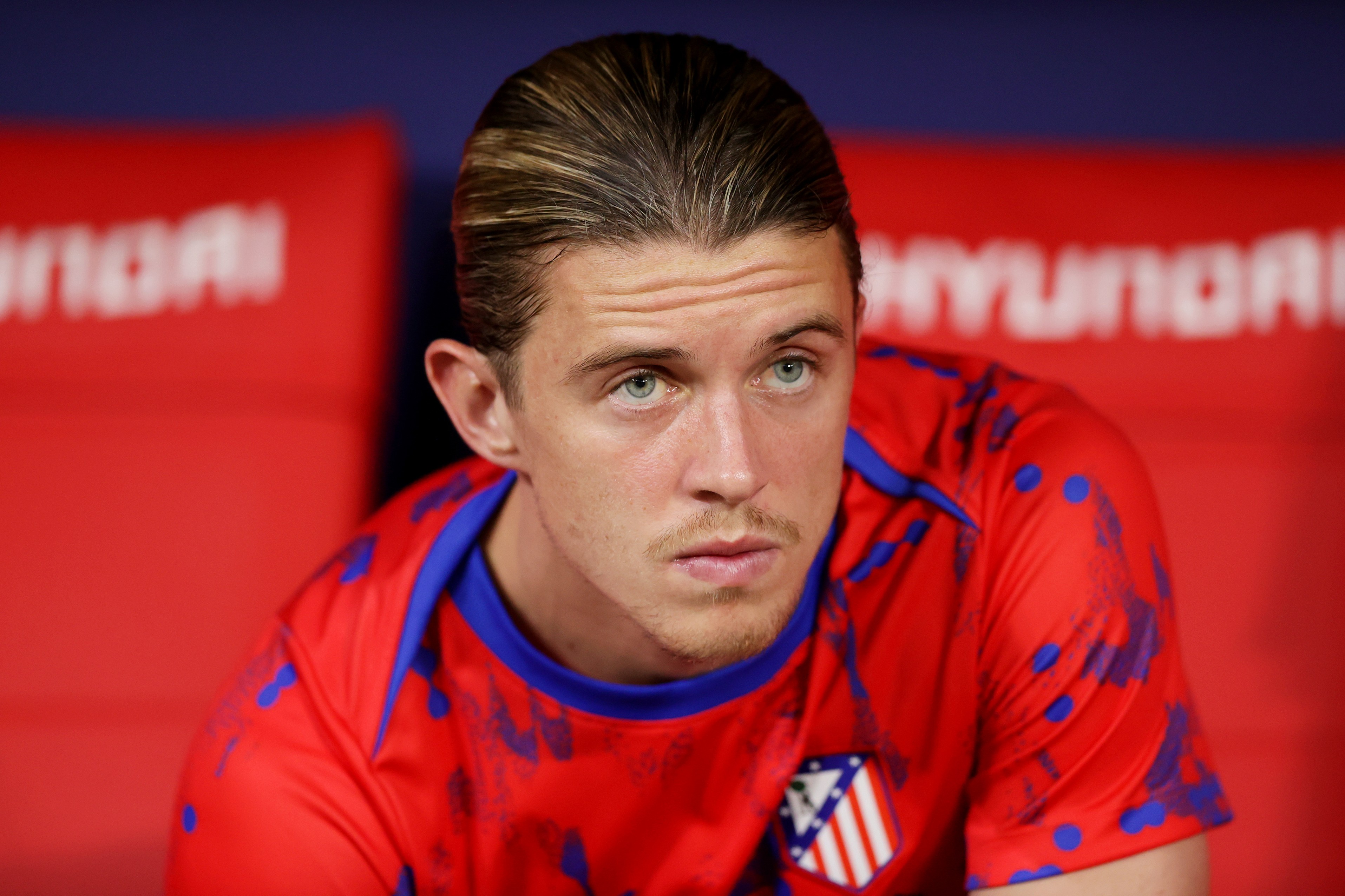 Conor Gallagher of Atletico de Madrid looks on from the substitutes' bench