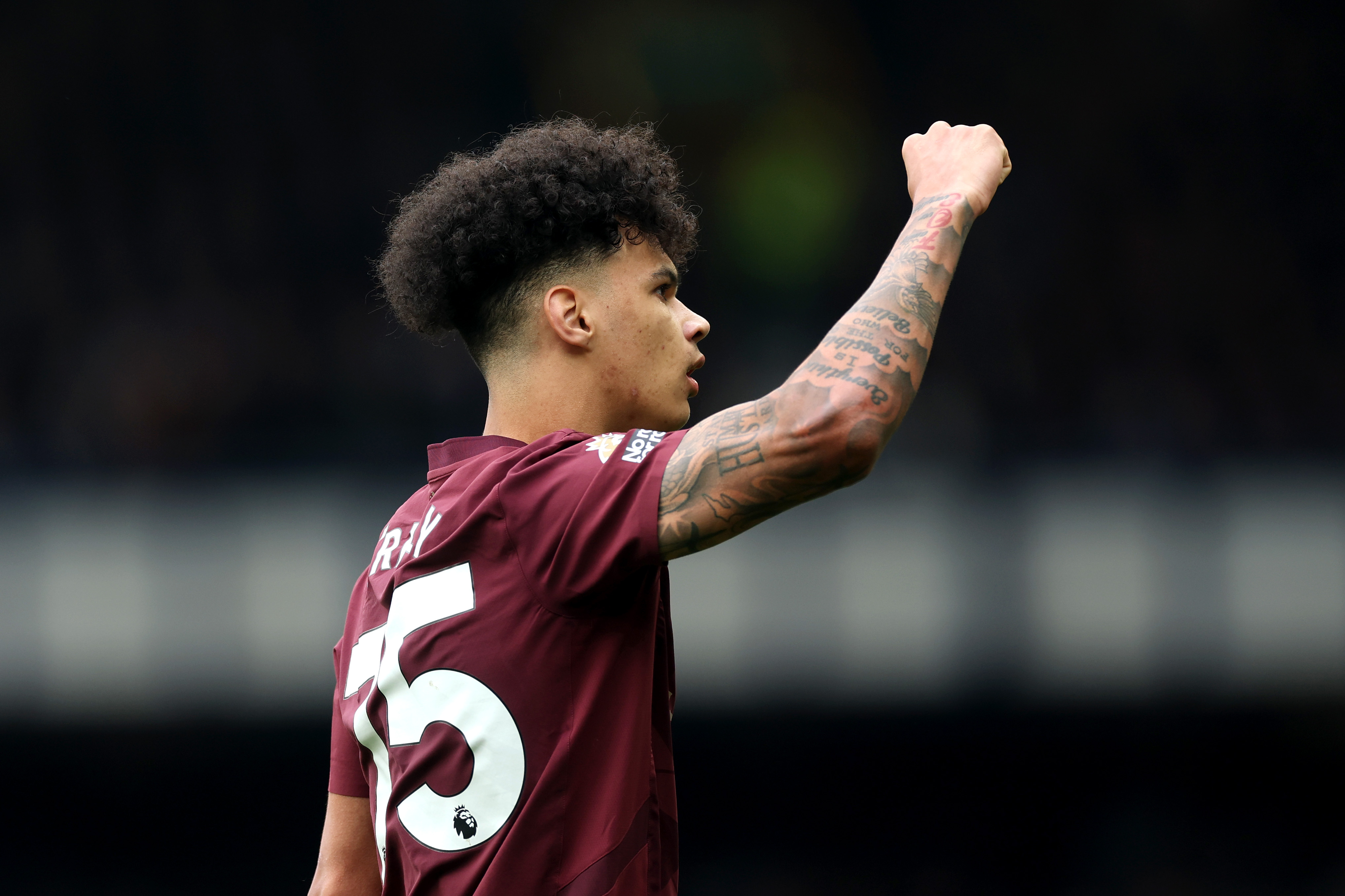 Manchester City celebrates scoring his team's first goal