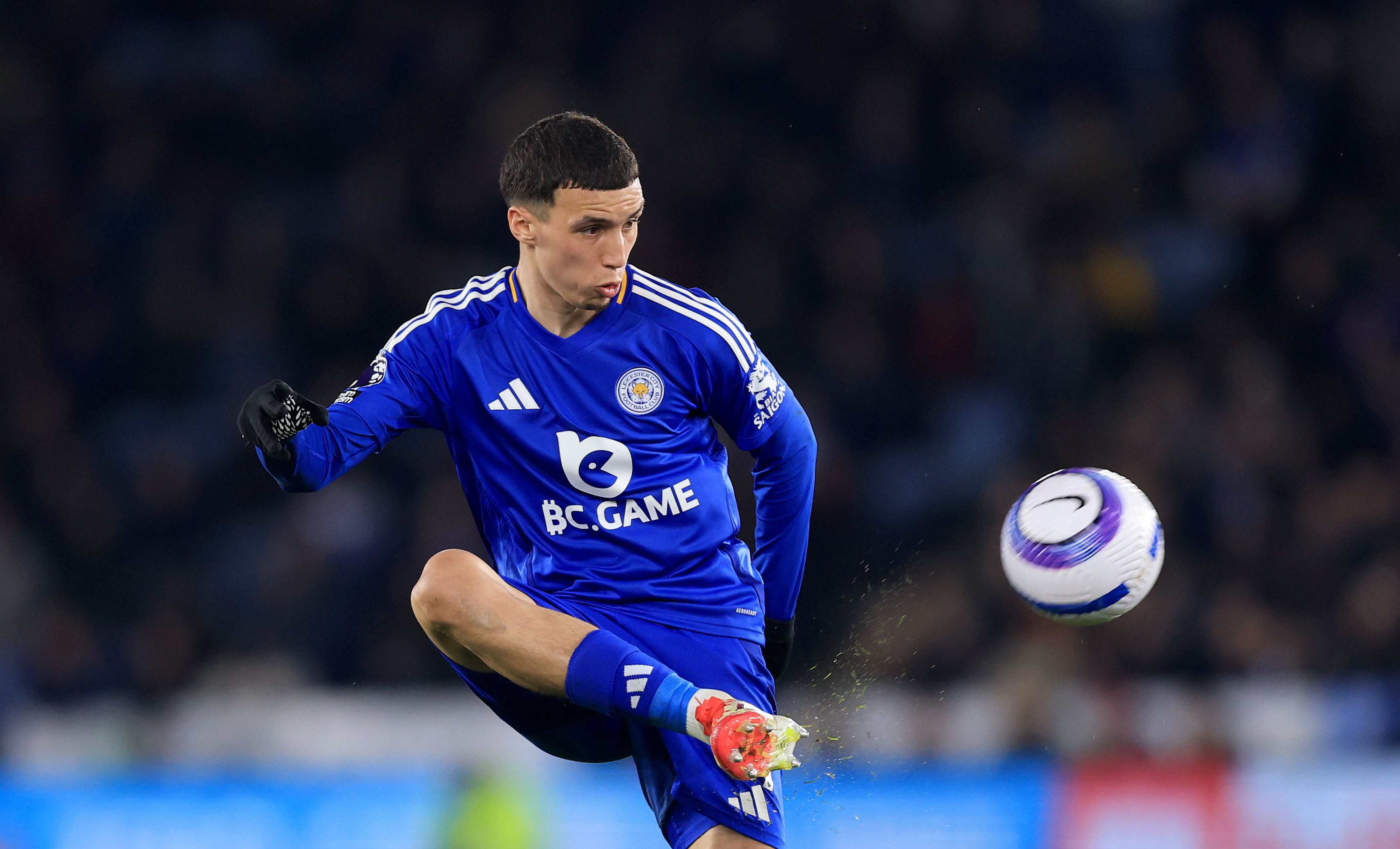 Bilal El Khannouss of Leicester City controls the ball