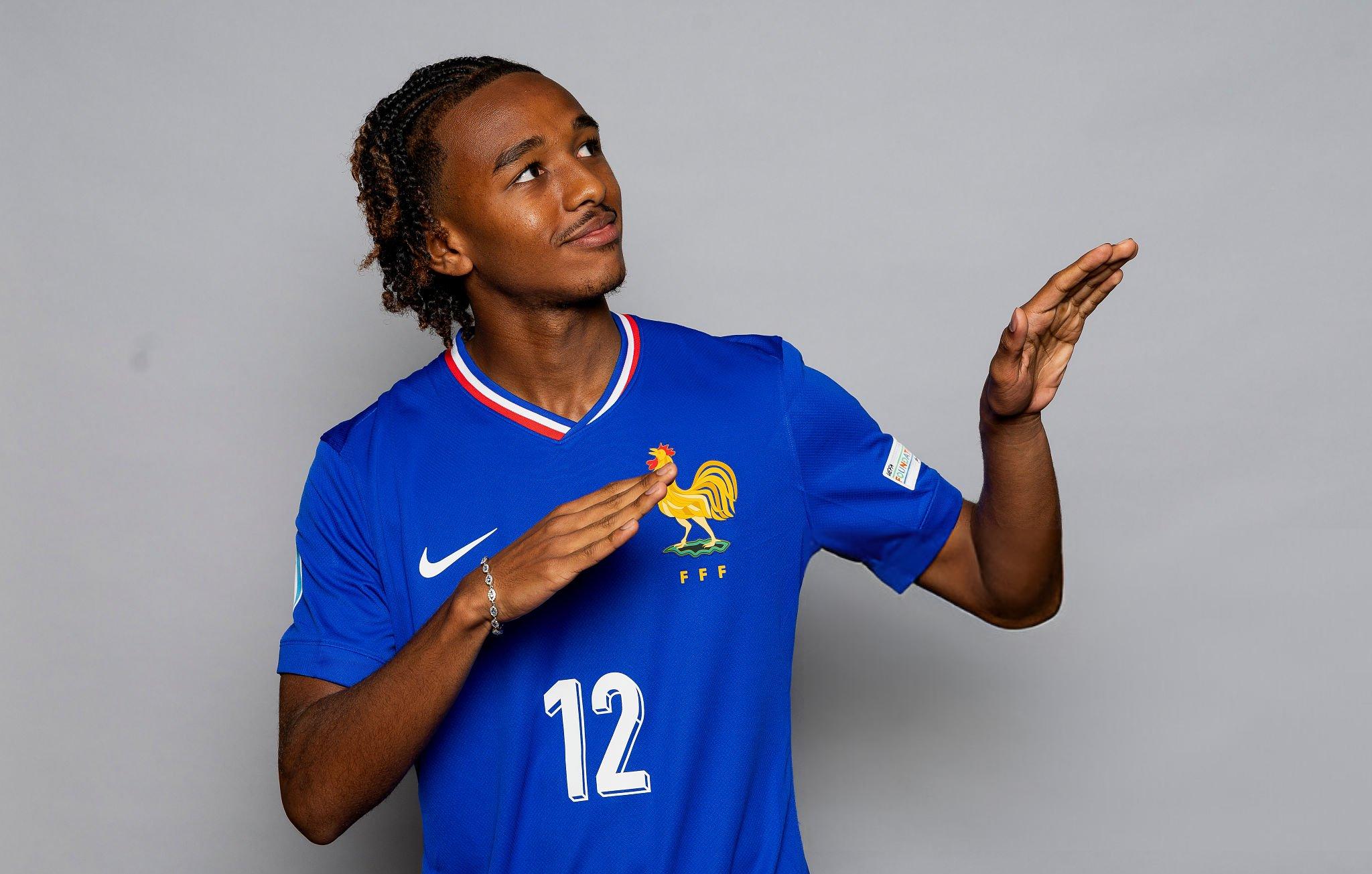 Noah Edjouma of France poses for a portrait ahead of the UEFA European Under-21 Championship 2025