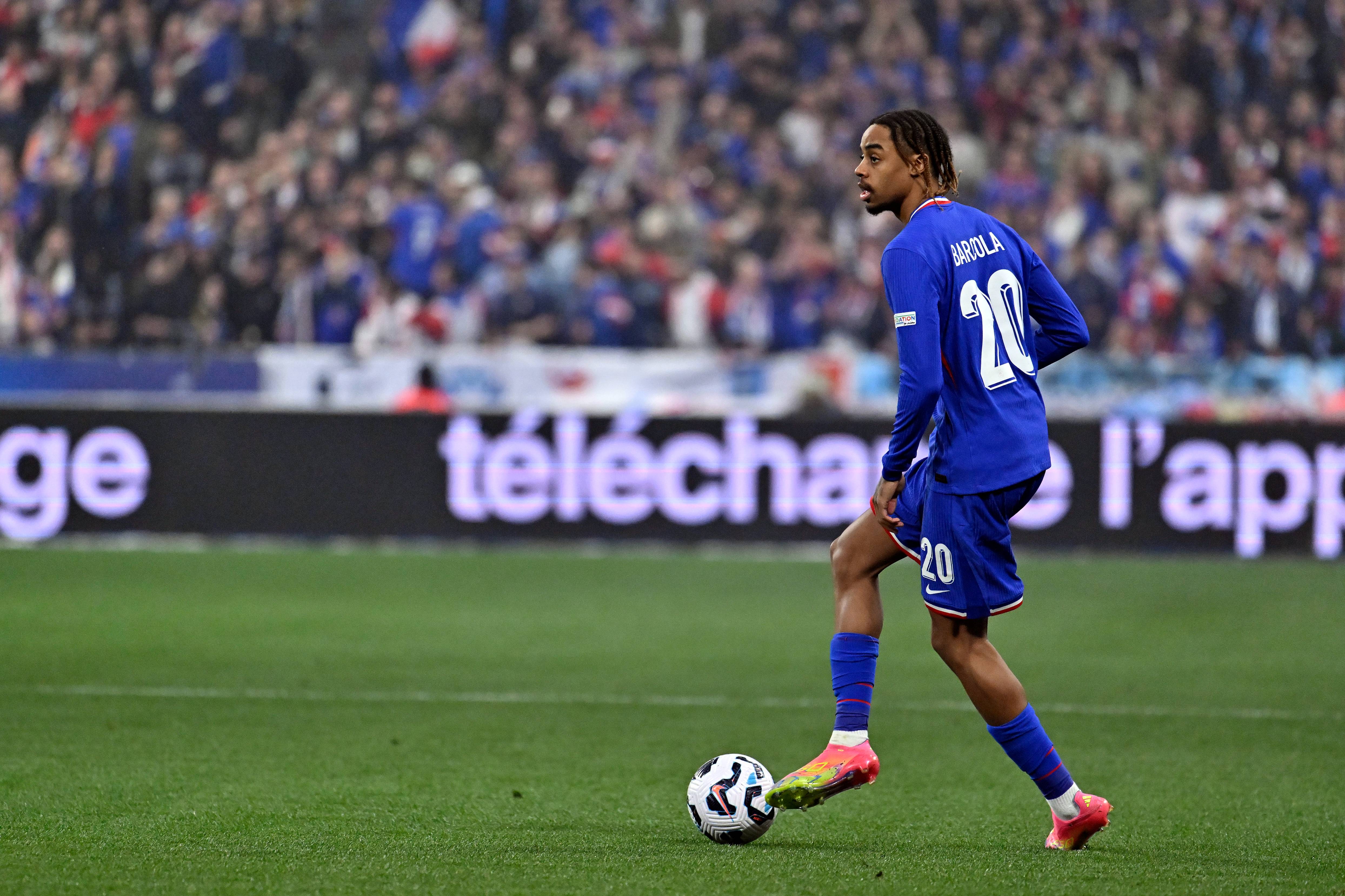 Bradley Barcola of France runs with the ball during the UEFA Nations League Quarterfinal