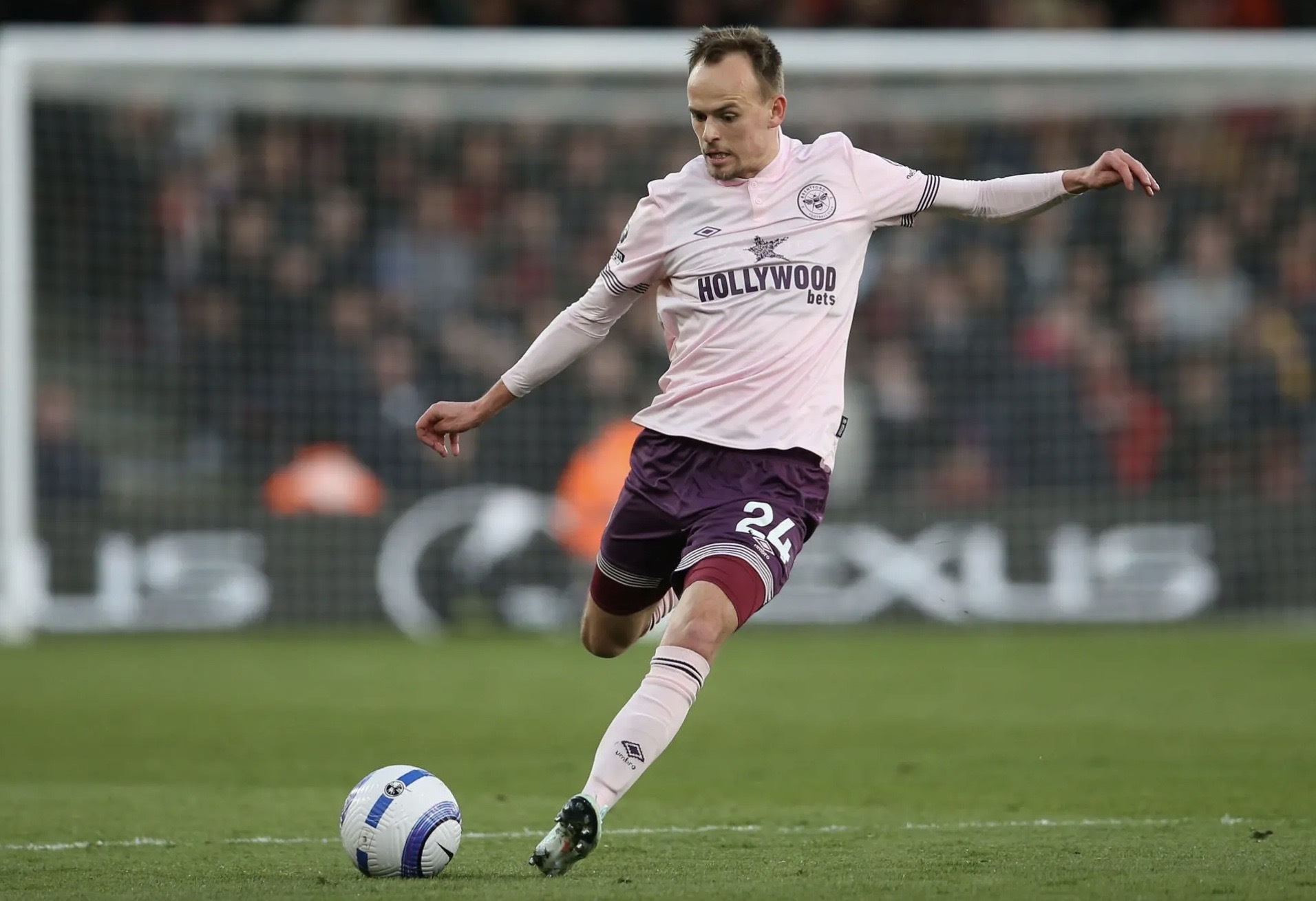Mikkel Damsgaard of Brentford passes the ball during a Premier League match