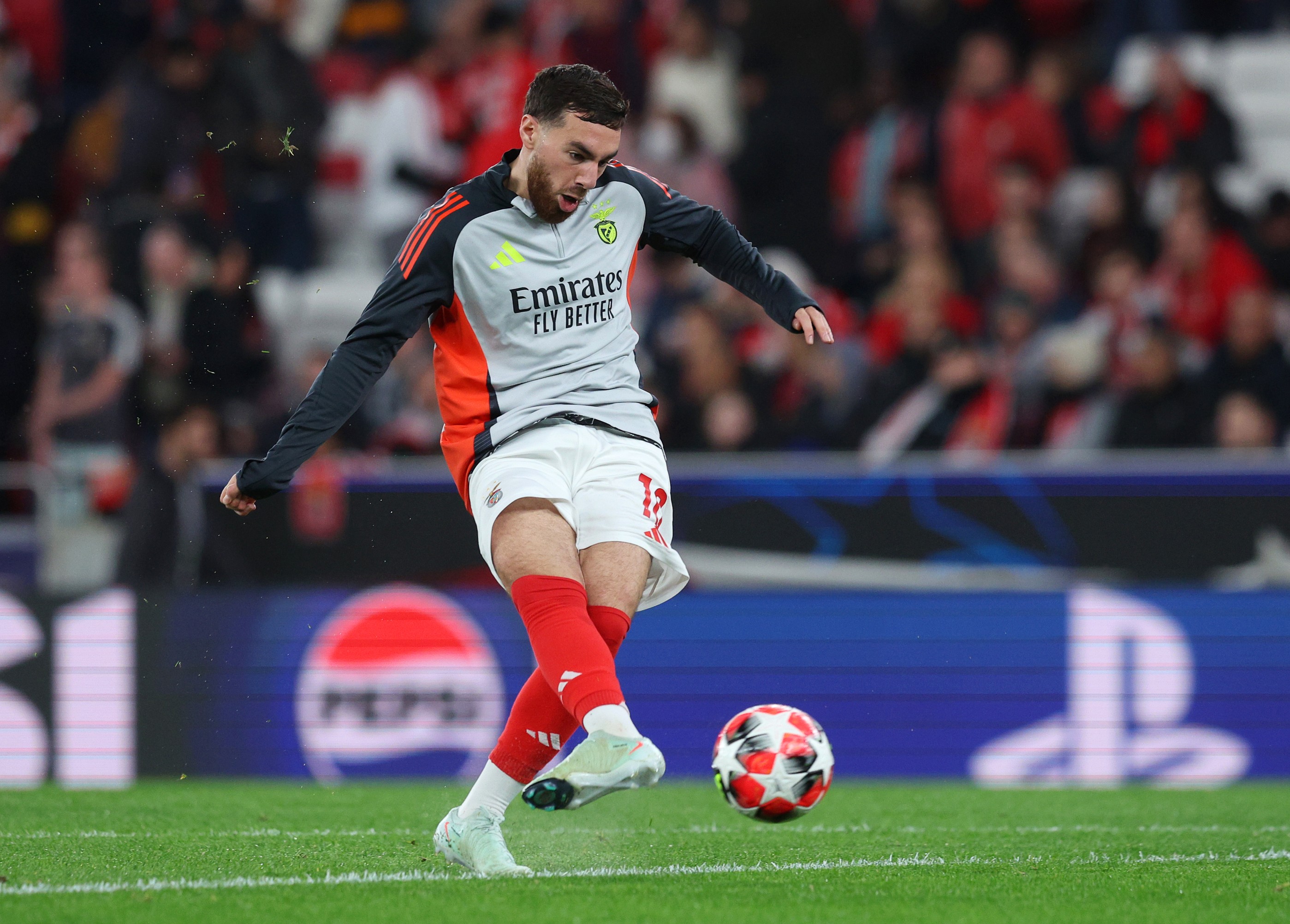 Orkun Kokcu of S.L Benfica shoots as he warms up