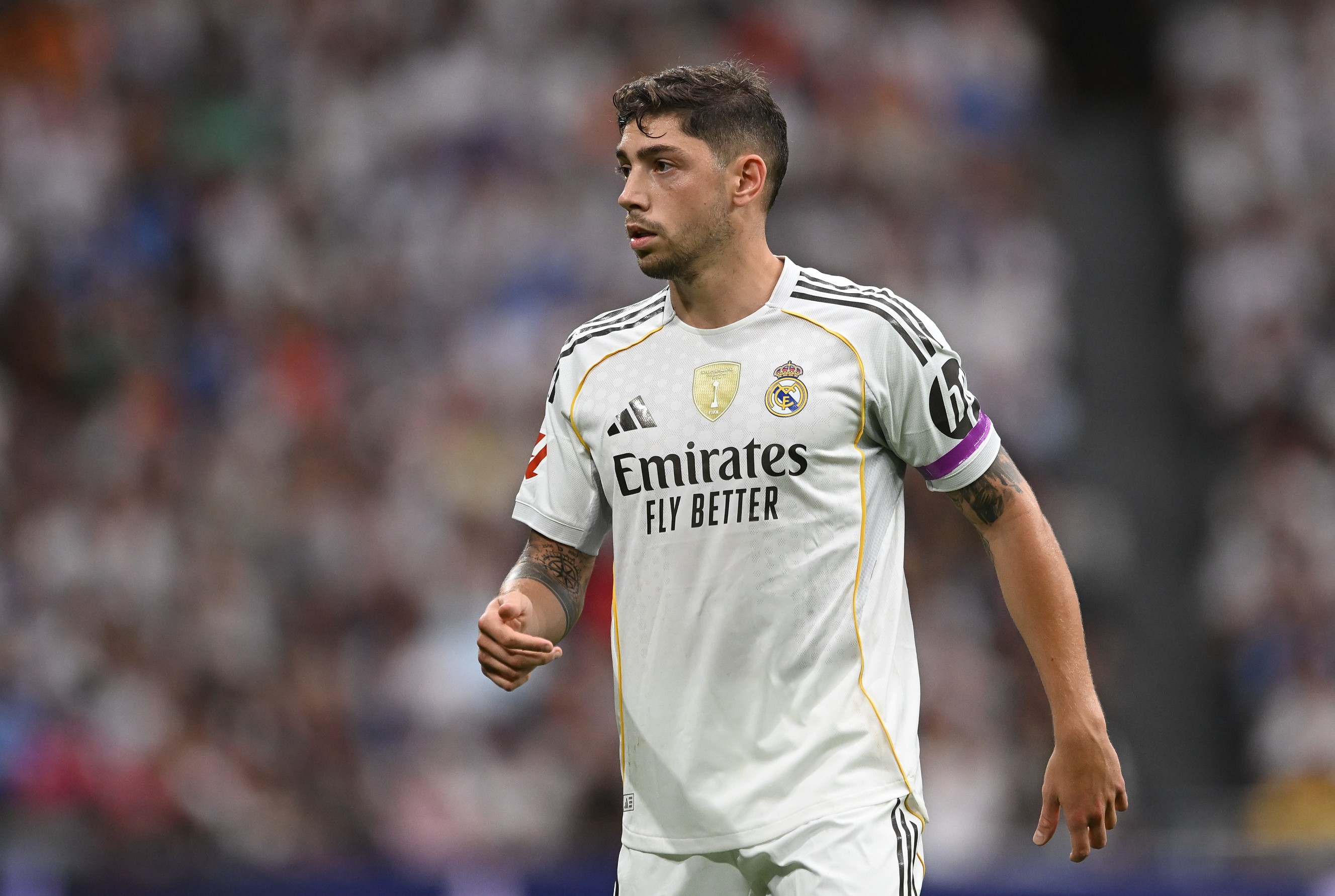 Federico Valverde of Real Madrid looks on