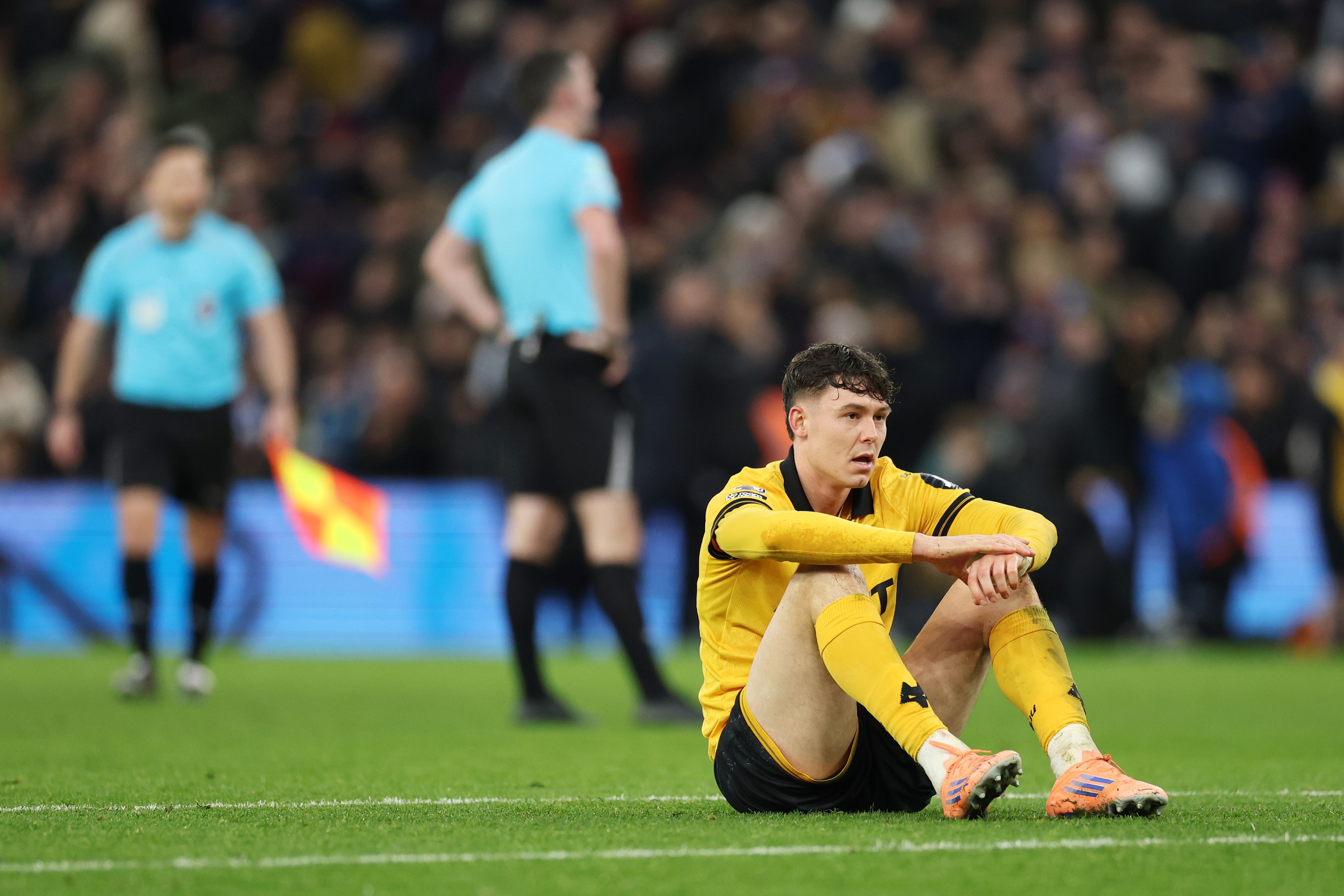 Jorgen Strand Larsen of Wolverhampton Wanderers looks dejected